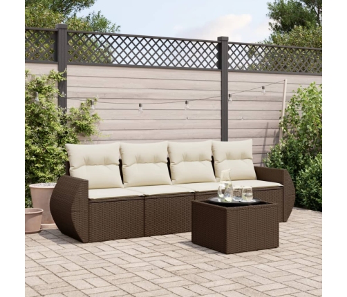 Set comedor de jardín 5 piezas y cojines ratán sintético marrón