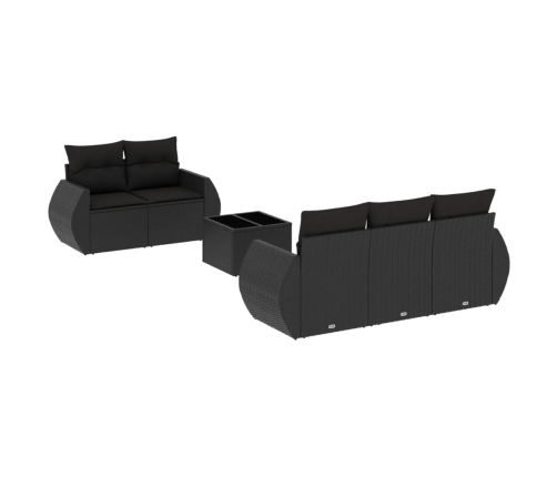 Set de sofás de jardín 6 piezas y cojines ratán sintético negro
