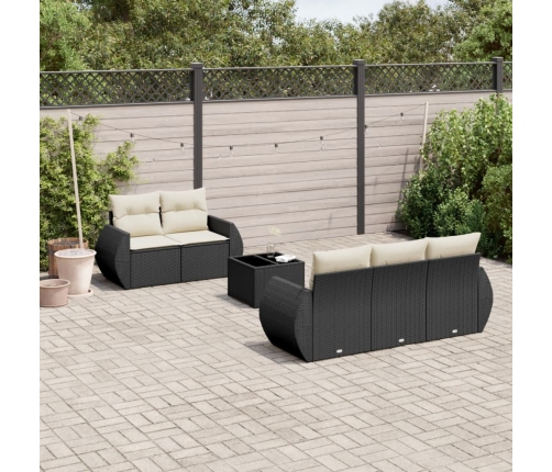Set de sofás de jardín 6 piezas y cojines ratán sintético negro