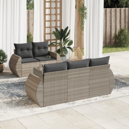 Set de sofás de jardín 6 pzas y cojines ratán sintético gris