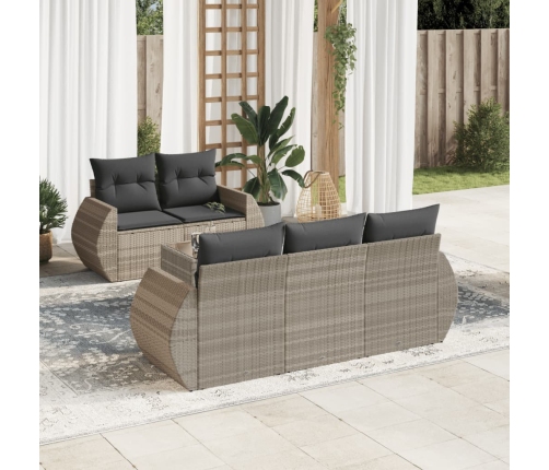 Set de sofás de jardín 6 pzas y cojines ratán sintético gris