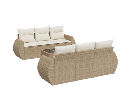 Set sofás de jardín 7 piezas y cojines ratán sintético beige