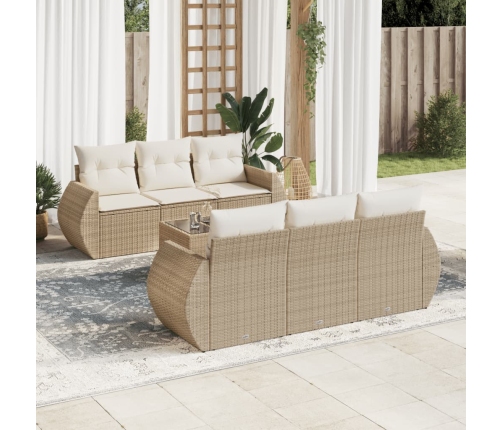 Set sofás de jardín 7 piezas y cojines ratán sintético beige
