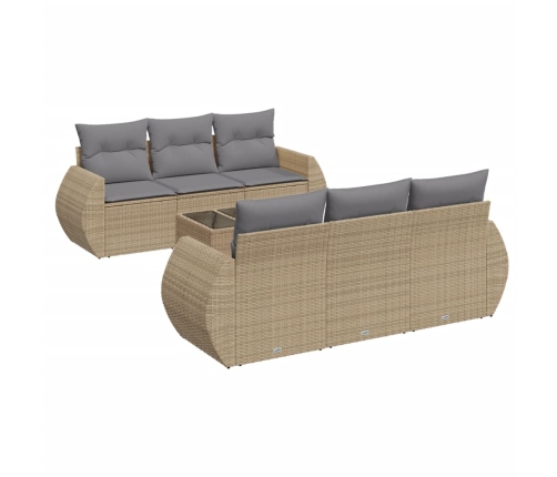 Set sofás de jardín 7 piezas y cojines ratán sintético beige