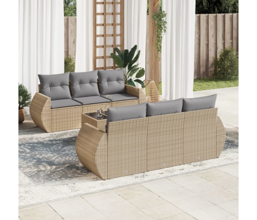 Set sofás de jardín 7 piezas y cojines ratán sintético beige