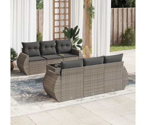 Set de sofás de jardín 7 piezas con cojines ratán PE gris