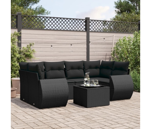 Set de comedor de jardín 7 pzas y cojines ratán sintético negro