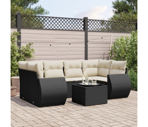 Set de comedor de jardín 7 pzas y cojines ratán sintético negro