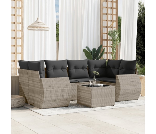 Set de sofás de jardín 7 pzas con cojines ratán PE gris claro