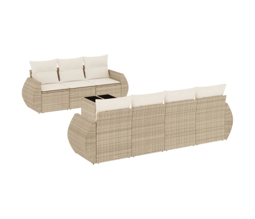 Juego de sofás de jardín con cojines beige 8 pzas ratán PE