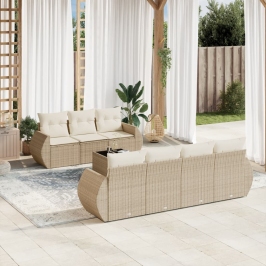 Juego de sofás de jardín con cojines beige 8 pzas ratán PE