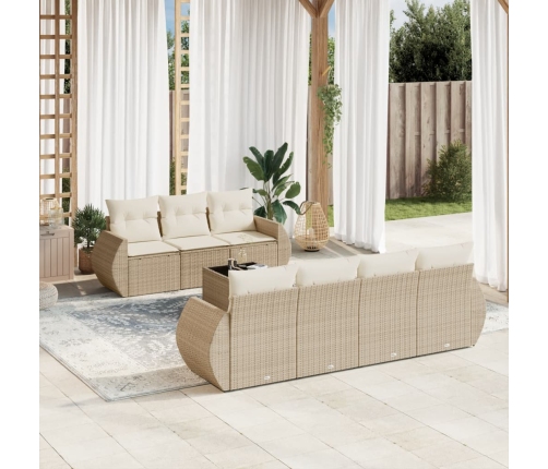 Juego de sofás de jardín con cojines beige 8 pzas ratán PE
