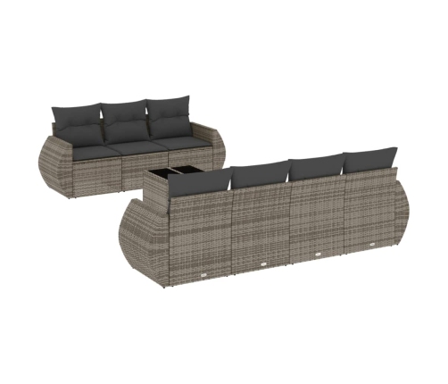 Set de sofás de jardín 8 pzas y cojines ratán sintético gris