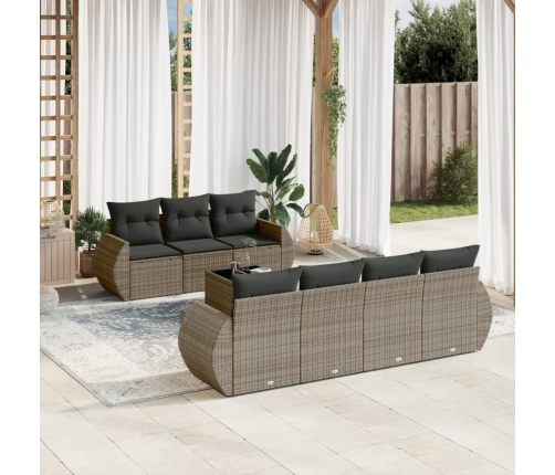 Set de sofás de jardín 8 pzas y cojines ratán sintético gris