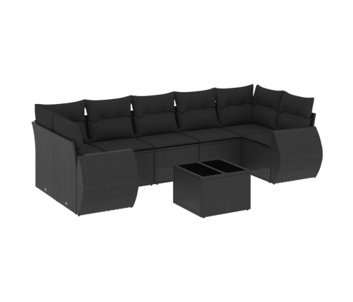 Set de sofás de jardín 8 piezas y cojines ratán sintético negro