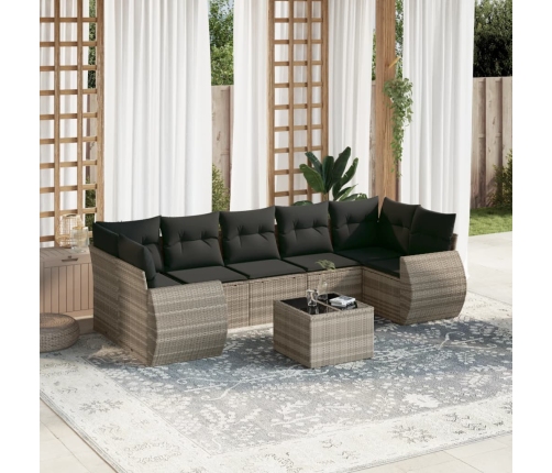 Set de sofás de jardín 8 pzas y cojines ratán sintético gris