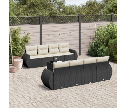 Set de sofás de jardín 8 piezas y cojines ratán sintético negro