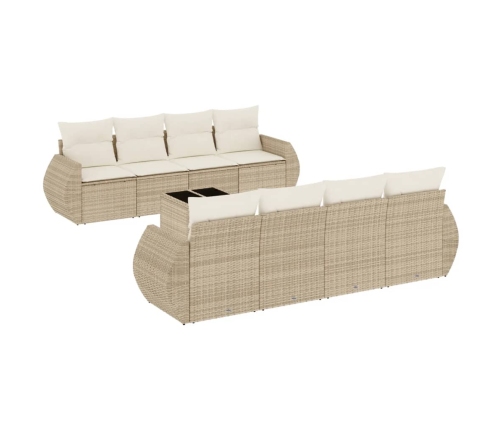 Set de sofás de jardín 9 pzas con cojines ratán sintético beige