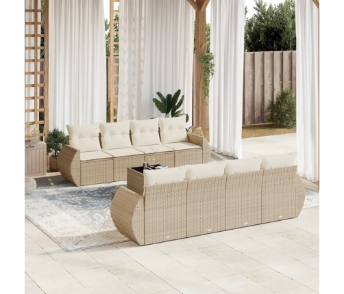 Set de sofás de jardín 9 pzas con cojines ratán sintético beige