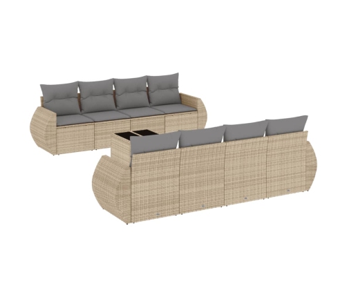 Set de sofás de jardín 9 pzas con cojines ratán sintético beige