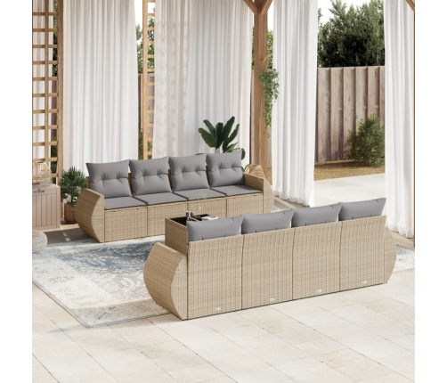 Set de sofás de jardín 9 pzas con cojines ratán sintético beige
