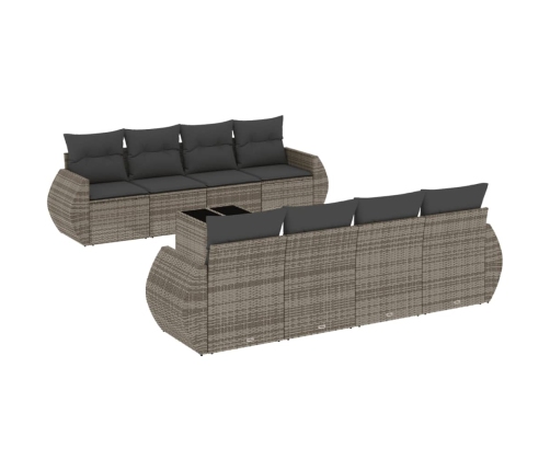 Set de muebles de jardín 9 pzas y cojines ratán sintético gris