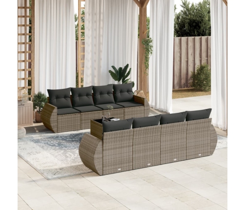 Set de muebles de jardín 9 pzas y cojines ratán sintético gris