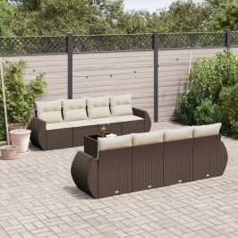 Set de sofás de jardín 9 pzas y cojines ratán sintético marrón