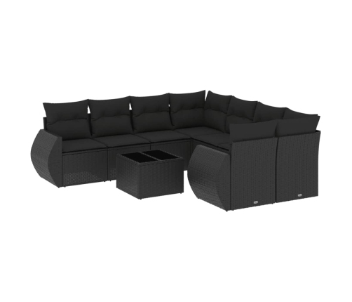 Set de sofás de jardín 8 piezas y cojines ratán sintético negro