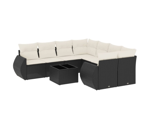Set de sofás de jardín 8 piezas y cojines ratán sintético negro