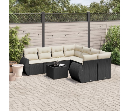 Set de sofás de jardín 8 piezas y cojines ratán sintético negro