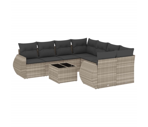 Set muebles jardín 9 pzas y cojines ratán sintético gris claro
