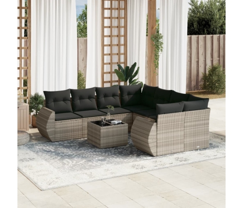 Set muebles jardín 9 pzas y cojines ratán sintético gris claro
