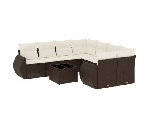 Set de sofás de jardín 9 pzas y cojines ratán sintético marrón