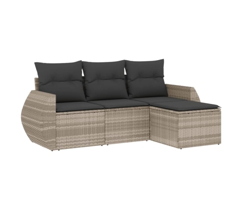Set de sofás de jardín 4 pzas y cojines ratán sintético gris