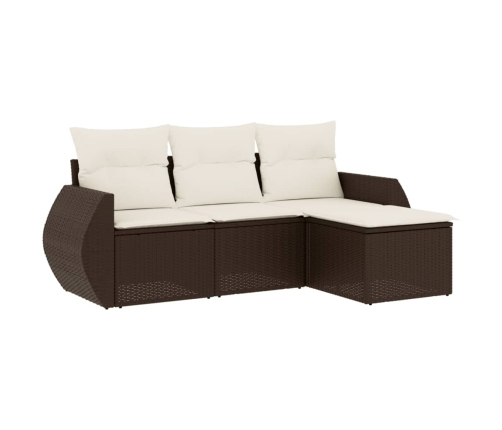 Set de sofás de jardín 4 pzas y cojines ratán sintético marrón