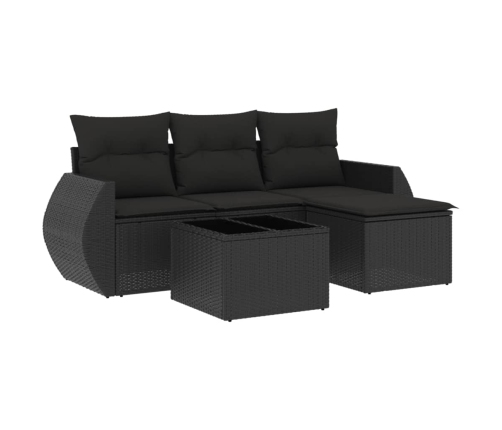 Set de muebles de jardín 5 pzas y cojines ratán sintético negro