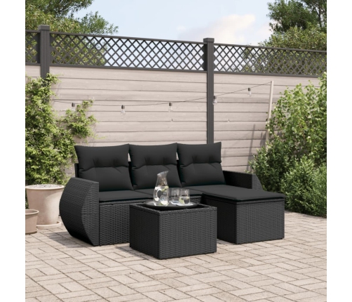 Set de muebles de jardín 5 pzas y cojines ratán sintético negro