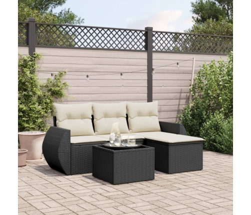 Set de muebles de jardín 5 pzas y cojines ratán sintético negro