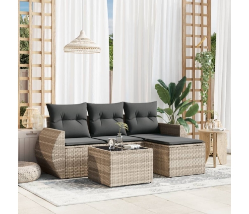 Set de sofás jardín y cojines 5 pzas ratán sintético gris claro
