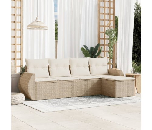 Juego de sofás jardín con cojines 5 pzas ratán sintético beige