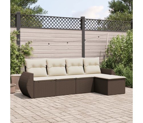 Set comedor de jardín 5 piezas y cojines ratán sintético marrón