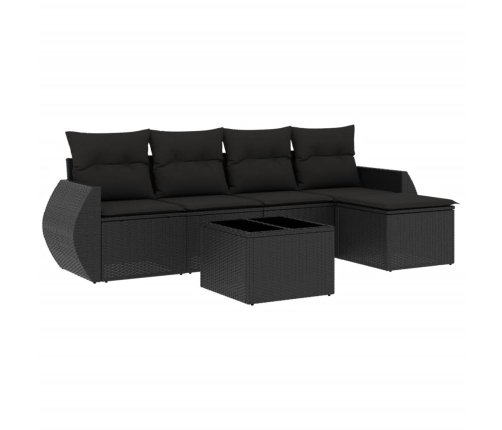 Set de sofás de jardín 6 piezas y cojines ratán sintético negro