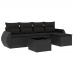 Set de sofás de jardín 6 piezas y cojines ratán sintético negro
