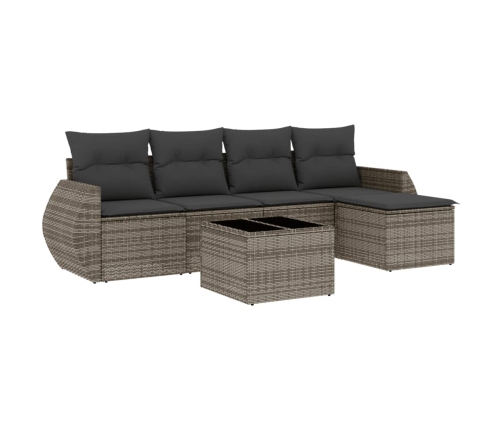 Set de muebles de jardín 6 pzas y cojines ratán sintético gris