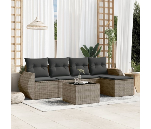Set de muebles de jardín 6 pzas y cojines ratán sintético gris
