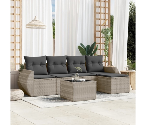 Set de sofás de jardín 6 pzas y cojines ratán sintético gris
