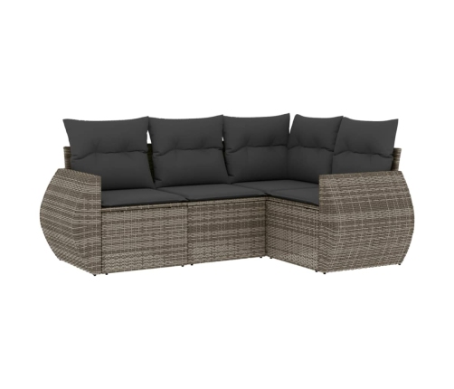 Set de sofás de jardín 4 pzas y cojines ratán sintético gris