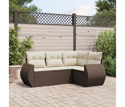Set de sofás de jardín 4 pzas y cojines ratán sintético marrón