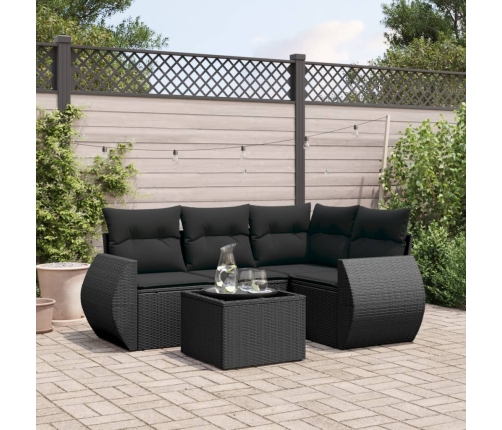 Set de muebles de jardín 5 pzas y cojines ratán sintético negro